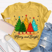 Colorful Holiday Graphic Tee, Merry and Bright Christmas Tree T-Shirt, Festive Xmas Tree Shirt, Retro Christmas Tee, Holiday Season Present