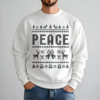 Reindeer Snowflake Pattern Sweater, Peace Ugly Christmas Sweatshirt, Humorous Retro Xmas Party Crewneck, Holiday Fair Isle Pullover