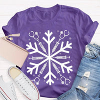 Snowflake Holiday Graphic Tee, School Nurse Christmas T-Shirt, Winter RN Nurse Shirt, Festive Hospital Staff Tee, Nurse Xmas Present