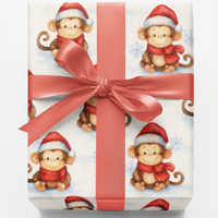 Santa Suit Monkey Holiday Gift Wrap, Festive Monkey Christmas Wrapping Paper, Adorable Animal Xmas Wrapping Paper, Seasonal Mistletoe Gift Wrap