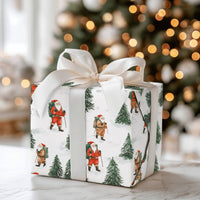 Snowy Pine Forest Gift Wrap, Hiking Santa Christmas Wrapping Paper, Outdoor Adventurer Holiday Wrapping Paper, Hiker Winter Gift Wrap Roll