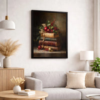 Holly Berries Ornament Canvas Print, Vintage Christmas Book Canvas Wall Art, Holiday Still Life Canvas Art, Seasonal Decor Digital Download