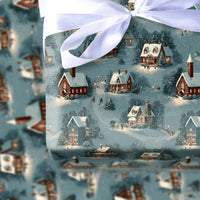 Vintage Christmas Gift Wrap, Snowy Village Wrapping Paper, Winter Town Present Paper, Comfy Holiday Gift Wrap Roll, Nostalgic Xmas Wrapping