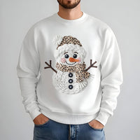 Faux Knit Winter Sweater, Leopard Print Snowman Sweatshirt, Adorable Christmas Holiday Crewneck, Retro Xmas Sweatshirt, Holiday Present for Her