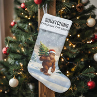 Humorous Bigfoot Holiday Stocking, Squatching Through the Snow Christmas Stocking, Personalized Sasquatch Xmas Stocking, Winter Mantle Decor