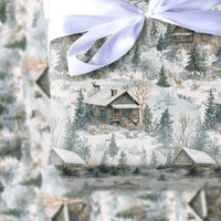 Rustic Deer Forest Gift Wrap, Winter Cabin Christmas Wrapping Paper, Watercolor Woodland Snow Scene Wrapping Paper, Holiday Gift Wrap