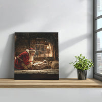 Religious Christmas Square Canvas, Santa Kneeling at Manger Canvas Art, Christian Nativity Wall Art, Christmas Nativity Print Canvas Decor