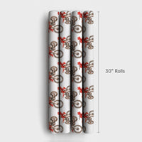 Dirt Bike with Bow Holiday Gift Wrap, Motocross Christmas Wrapping Paper, Red Dirtbike Xmas Wrapping Paper, Biker Holiday Present Paper Roll