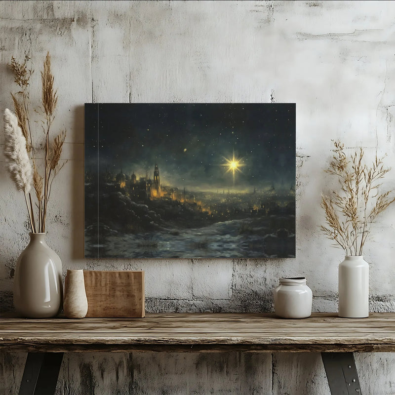 Night Nativity Scene Canvas Print, Star of Bethlehem Canvas Wall Art, Christian Wall Decor, Religious Christmas Decor Canvas Art Present