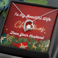 14K White Gold Finish Heart Pendant Necklace, Forever Love Heart Necklace, Romantic Christmas Present for Wife from Husband, Holiday Jewelry