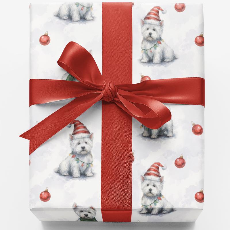 West Highland Terrier Gift Wrap, Westie Christmas Wrapping Paper, Festive Westie Wrapping Paper, Adorable Westie Holiday Gift Wrap