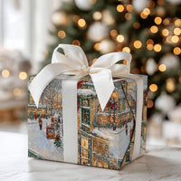 Snowy Street Scene Gift Wrap, Nostalgic Christmas Village Wrapping Paper, Vintage Holiday Village Wrapping Paper, Winter Town Wrapping Paper