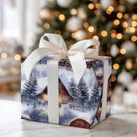 Rustic Country Wrapping Paper, Vintage Red Barn Christmas Wrapping Paper, Farmhouse Winter Gift Wrap, Snowy Holiday Wrapping Paper