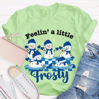 Humorous Christmas Snowman T-Shirt, Feelin a Little Frosty Snowman Shirt, Retro Holiday Graphic Tee, Adorable Winter Snowman Xmas Crew Tee