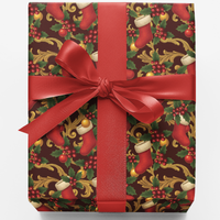 Gold Scroll Holiday Gift Wrap, Baroque Christmas Wrapping Paper, Traditional Stocking Wrapping Paper, Elegant Christmas Gift Wrap Roll