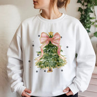 Aesthetic Pink Bow Holiday Crewneck, Coquette Christmas Tree Sweatshirt, Adorable Winter Tree Pullover, Trendy Girly Xmas Present for Her