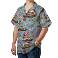 Humorous Military Holiday Aloha Shirt, Santa Tank Christmas Hawaiian Shirt, Tropical Santa Button Down Shirt, Veteran Holiday Present