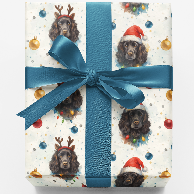 Dog Holiday Gift Wrap Paper, Watercolor Spaniel Christmas Wrapping Paper, Adorable Puppy Wrapping Paper, Dog Lover Xmas Wrap