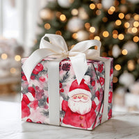 Cheerful Santa Holiday Gift Wrap, Watercolor Santa Claus Wrapping Paper, Pinecone Holly Xmas Wrapping Paper, Festive Christmas Present Wrap