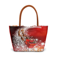 Sparkly Holiday Tote Bag, Christmas Santa Sleigh Reindeer Tote Bag, Festive Winter Graphic Shoulder Tote Bag, Large Daily Handbag Xmas Present