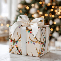 Holiday Lights Deer Gift Wrap, Deer Antler Christmas Wrapping Paper, Rustic Watercolor Antlers Wrapping Paper, Country Gift Wrap Roll
