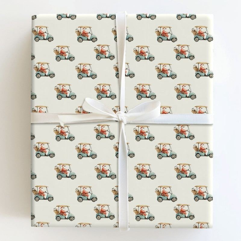 Watercolor Golfer Christmas Gift Wrap, Santa Golf Cart Wrapping Paper, Humorous Sports Holiday Wrapping Paper, Golf Lover Xmas Present Wrap