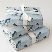 Adorable Winter Animal Gift Wrap, Ice Skating Penguin Christmas Wrapping Paper, Watercolor Holiday Wrapping Paper, Festive Kids Gift Wrap Roll