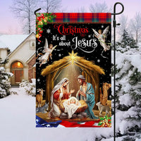 It's All About Jesus Yard Flag, Christmas Nativity Garden Flag, Holy Family Religious Christmas Flag, Double Sided Holiday Decor