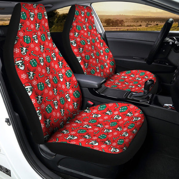 Santa Highland Cow Holiday Seat Cover Set, Christmas Cow Car Seat Covers, Festive Front Car Seat Cover, Xmas Vehicle Seat Pro