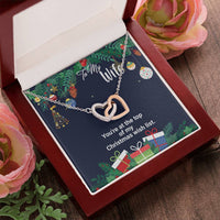 Romantic Two Heart Pendant Necklace, Interlocking Hearts Necklace for Wife, Christmas Jewelry Present for Her, CZ Linked Hearts Holiday Present