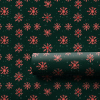 Dark Green Holiday Gift Wrap, Red Snowflake Wrapping Paper, Coral Red Winter Snowflake Wrapping Paper, Christmas Present Wrapping Paper Roll