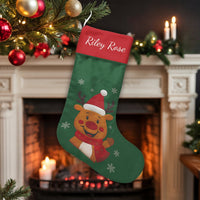 Snowflake Holiday Stocking, Adorable Reindeer Christmas Stocking, Personalized Christmas Stocking, Custom Name Stocking, Kids Xmas Present Decor