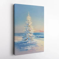 Snowy Winter Landscape Wall Art, White Christmas Tree Canvas Print, Impressionist Holiday Poster, Winter Tree Digital Download Wall Decor