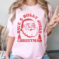 Holly Jolly Christmas Graphic Tee, Retro Santa T-Shirt, Vintage Santa Claus Face Shirt, Festive Holiday Christmas Apparel