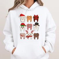 Humorous Dental Hygienist Holiday Sweatshirt, Christmas Teeth Hoodie, Dentist Office Pullover Hoodie, Dental Assistant Adorable Xmas Hooded Top