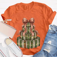 Bookworm Holiday Graphic Tee, Books Bows Lights Christmas Tree Shirt, Comfy Bookish Christmas T-Shirt, Reader Teacher Xmas Present Tee