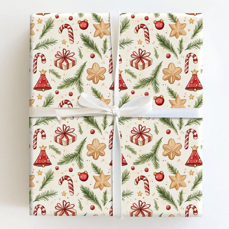 Christmas Gift Wrap Roll, Watercolor Candy Cane Wrapping Paper, Holiday Motif Paper, Festive Wrapping Paper, Xmas Present Packaging Paper