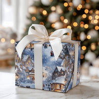 Comfy Winter Town Holiday Gift Wrap, Snowy Christmas Village Wrapping Paper, Carolers Xmas Night Wrapping Paper, Festive Holiday Present Wrap