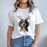 Adorable Puppy Antlers Shirt, Christmas Reindeer Dog T-Shirt, Red Nose Dog Graphic Tee, Festive Xmas Dog T-Shirt, Holiday Dog Lover Present