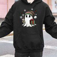 Adorable Holiday Ghost Hooded Sweatshirt, Christmas Ghost Hoodie, Spooky Spirit Ghost Hoodie, Comfy Xmas Pullover, Adorable Christmas Hoodie Present