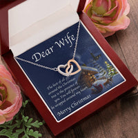 CZ Crystal Two Heart Pendant Necklace, Interlocking Hearts Necklace for Wife, Romantic Double Heart Jewelry, Christmas Present from Husband