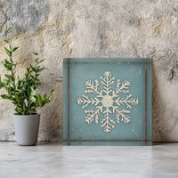 Rustic Winter Snowflake Canvas Art, Snowflake Canvas Wall Art, Textured Vintage Teal Canvas Print, Farmhouse Christmas Canvas Decor