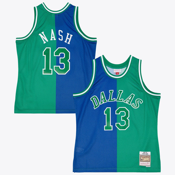 Dallas Mavericks Steve Nash 1998 Split Swingman Jersey - Blue/Green