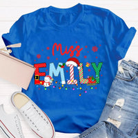 Custom Snowflake Holiday T-Shirt, Personalized Christmas Lights Teacher Shirt, Festive Classroom Graphic Tee, Teacher Xmas Present