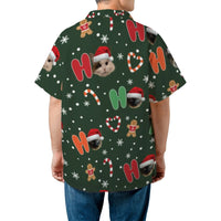 Personalized Dog Cat Hawaiian Shirt, Custom Pet Photo Hawaiian Shirt, Ho Ho Ho Christmas Island Shirt, Holiday Pet Lover Button up Shirt