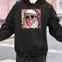 Humorous Cool Santa Hooded Sweatshirt, Bubble Gum Santa Claus Hoodie, Retro Christmas Santa Hoodie, Graphic Holiday Pullover Sweatshirt