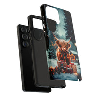 Festive Winter Lights Samsung Galaxy Case, Christmas Highland Cow Phone Case, Dual Layer Polycarbonate Tough Cover, Holiday Present