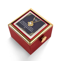 Rotating Rose Box CZ Crystal Pendant, Love Knot Necklace for Wife, White or Yellow Gold Jewelry, Romantic Christmas Present for Her