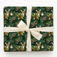 Watercolor Pine Cone Gift Wrap, Woodland Deer Christmas Wrapping Paper, Winter Forest Holiday Wrapping Paper, Rustic Green Gift Wrap Roll
