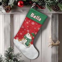 Cat with Scarf Holiday Stocking, Personalized Kitten Christmas Stocking, Snowflake Winter Pet Stocking, Adorable Fireplace Holiday Decor Present